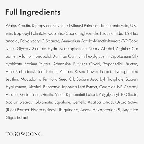 TOSOWOONG Arbutin 7% + Tranexamic Acid 4% Cream, 50ml, 1.69 fl.oz.