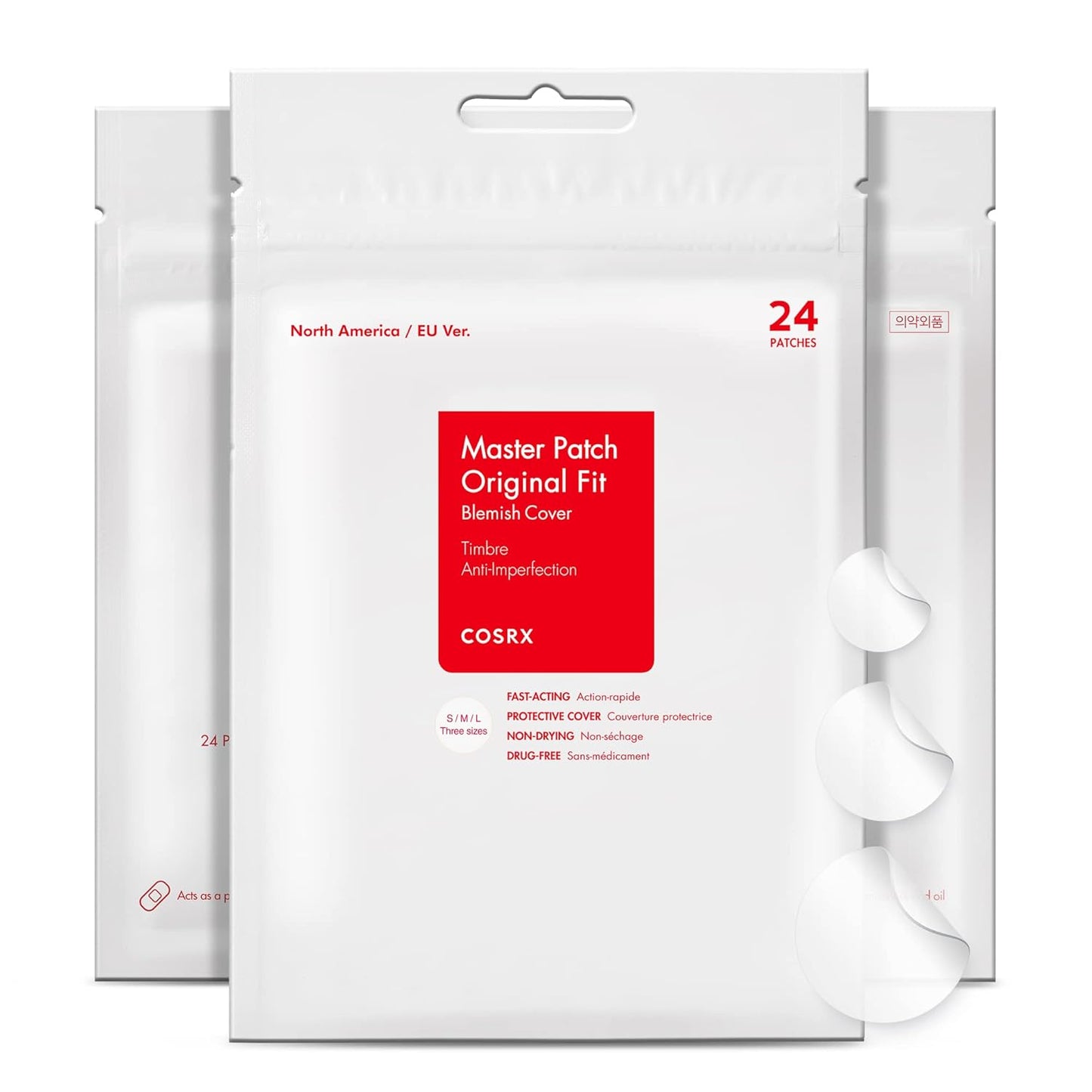 COSRX Acne Pimple Patch Absorbing Hydrocolloid Original 3 Size Patches(48 count)