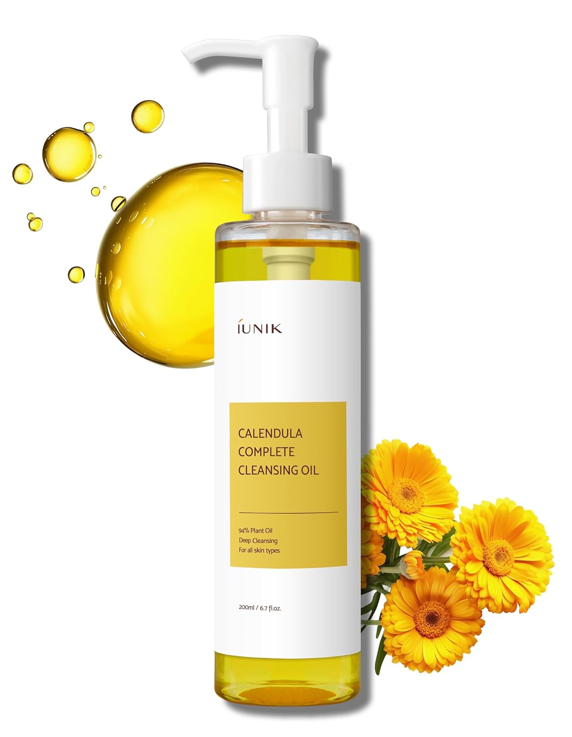 IUNIK Calendula & Jojoba Oil-Infused Vegan Cleansing Oil (6.7 Fl.Oz /200ml)