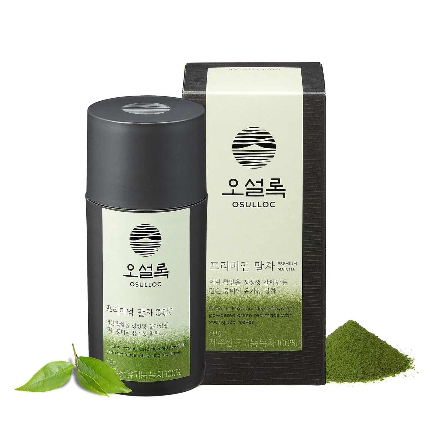 Polvo de matcha premium OSULLOC (sin azúcar), té verde puro de hoja de Jeju, 40 g (1,41 oz).