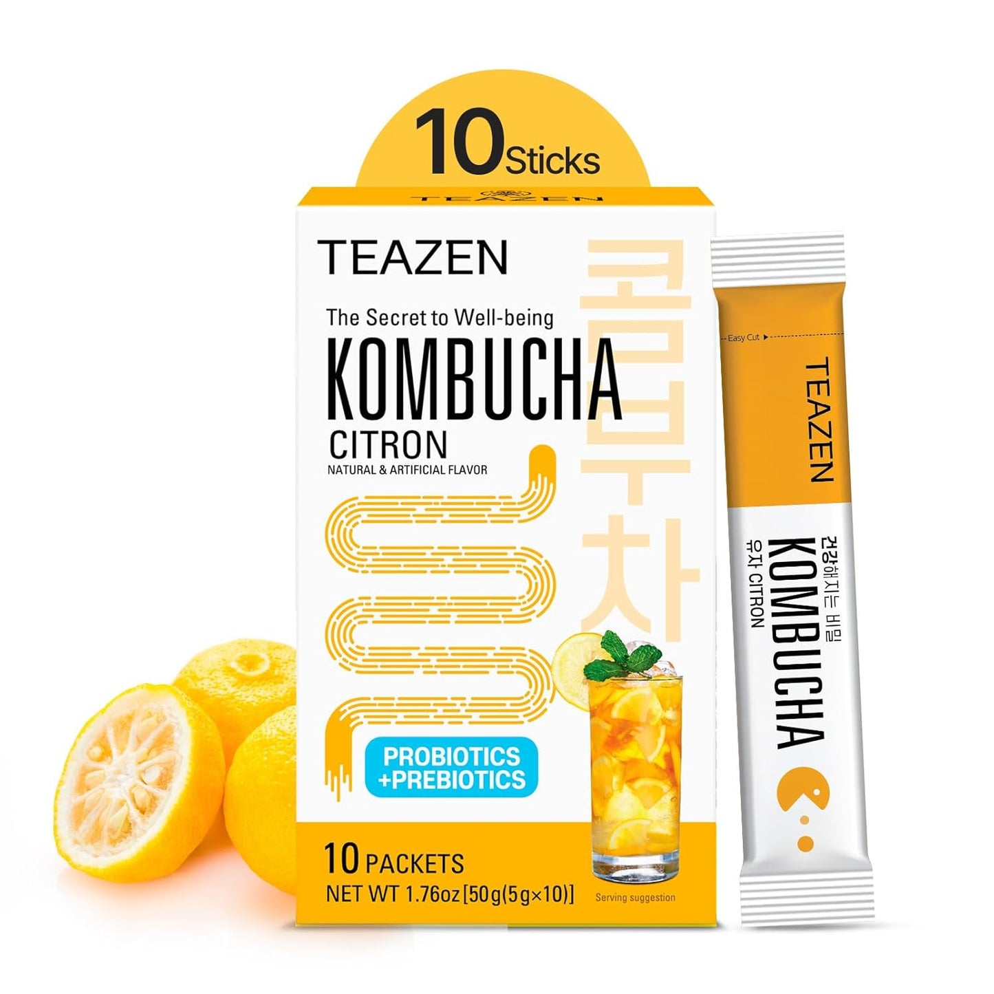 TEAZEN Citron Kombucha Tea 10 Sticks, 1.76oz