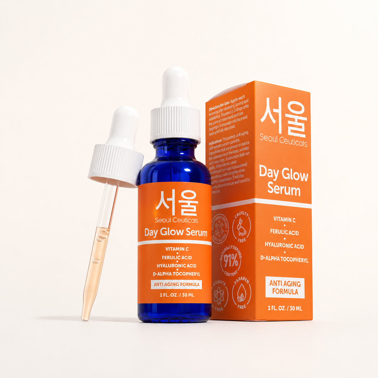 Seoul Ceuticals Korean Skin Care 20% Vitamin C Hyaluronic Acid Serum + CE Ferulic Acid