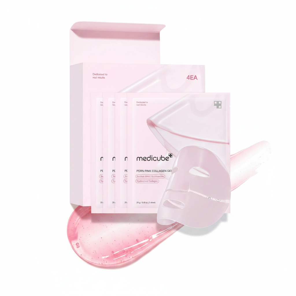 medicube Mascarilla de Gelatina con ADN de Salmón PDRN Colágeno Rosa, 28g x 4 unidades