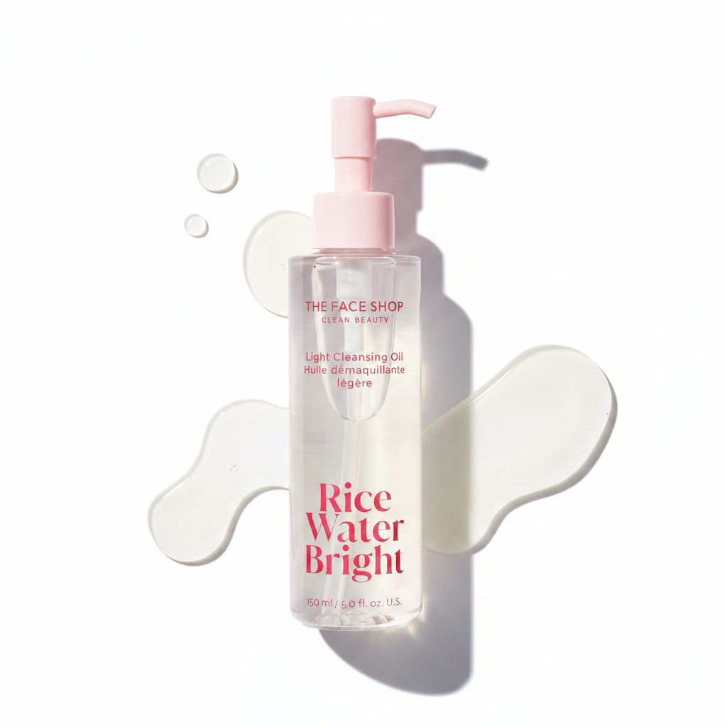 The Face Shop Rice Water Bright Light Facial Cleansing Oil, Daily Makeup Remover, Oil Cleanser, Vegan, Korean Skin Care with Jojoba Oil, Face Pore Cleanser, 150ml