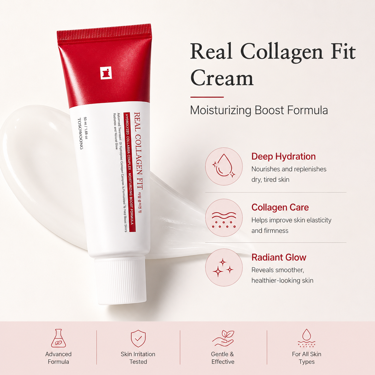 TOSOWOONG Real Collagen Fit, Hydrolyzed Collagen Wrapping Mask, 50ml, 1.69 fl. oz.