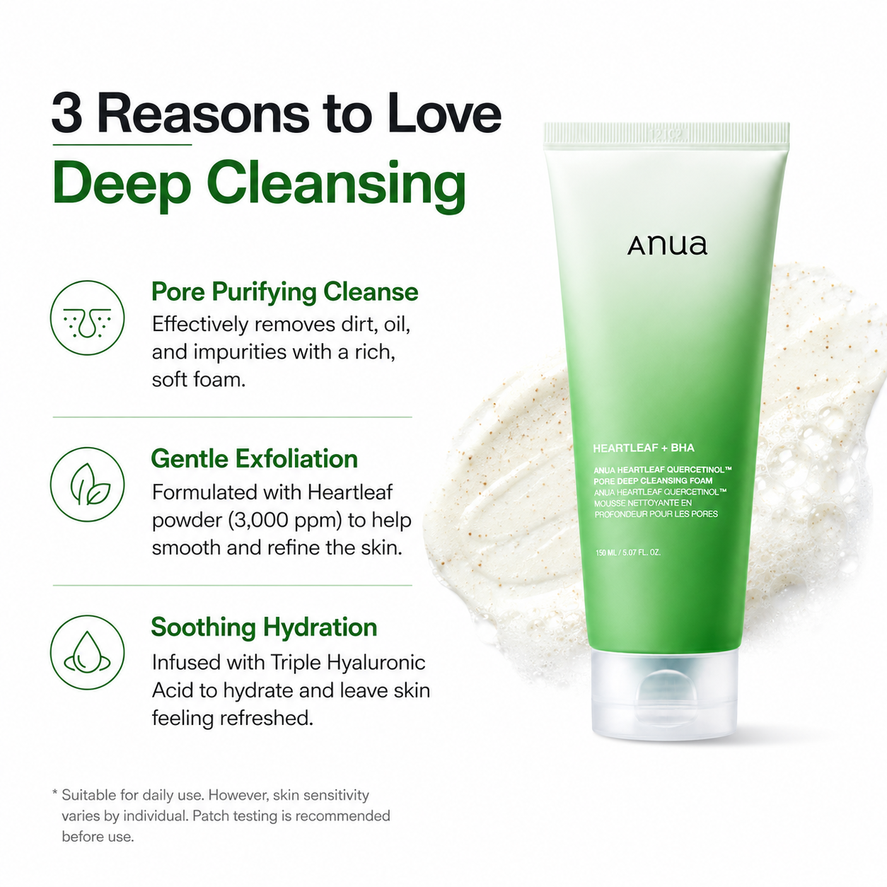 Anua Heartleaf Quercetinol Pore Deep Cleansing Foam 5.07 fl.oz.