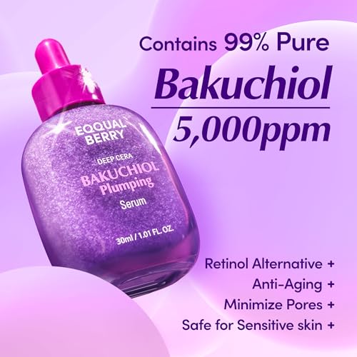 EQQUALBERRY Bakuchiol Plumping Face Serum, 1.01oz, 30ml
