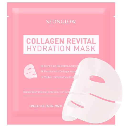Seonglow Collagen Hydration Mask, 100 Dalton Ultra Low Molecular Collagen & Peptide Complex, 4ea