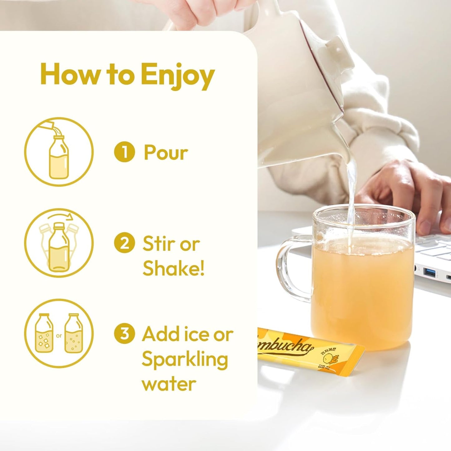 Té kombucha caliente de limón y jengibre TEAZEN, 30 sobres 