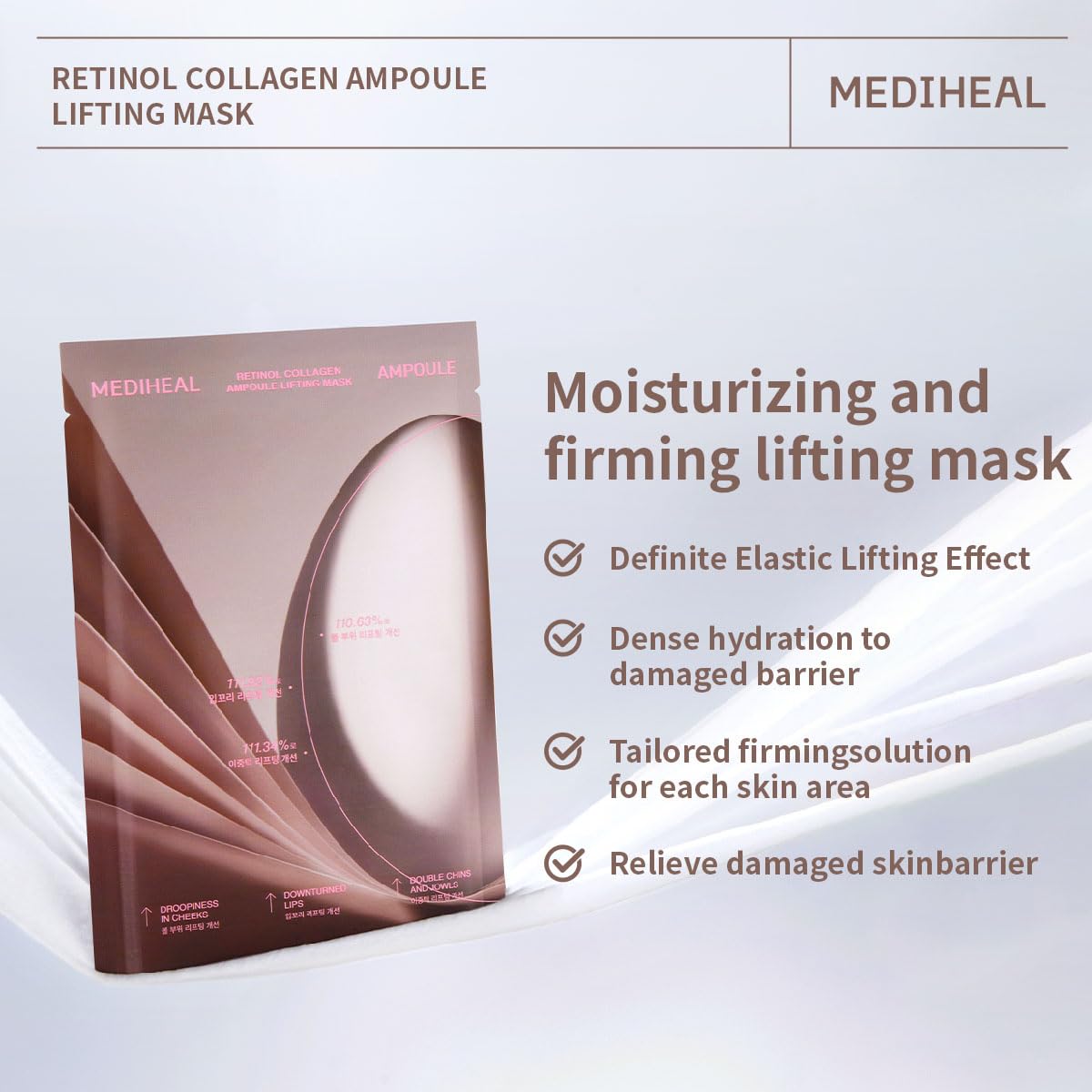 Mediheal Retinol Collagen Ampoule Lifting Mask (10 Counts) for V Line Mask, Anti-Aging