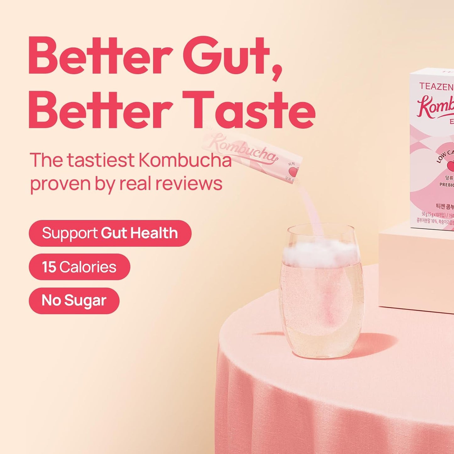 TEAZEN Peach Kombucha Tea 30 Sticks, 5.29oz