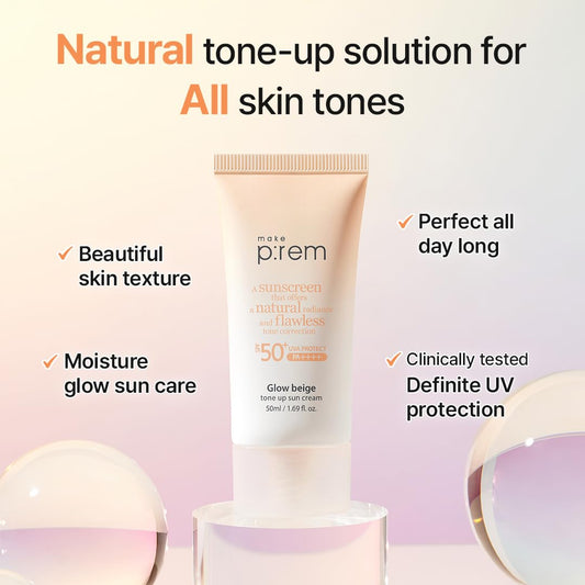 make p:rem Glow Beige Tone Up Sun Cream (1.69 Fl.Oz/ 50ml)