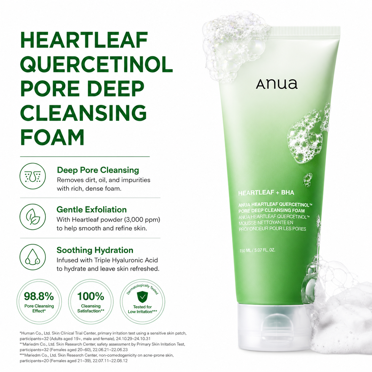 Anua Heartleaf Quercetinol Pore Deep Cleansing Foam 5.07 fl.oz.