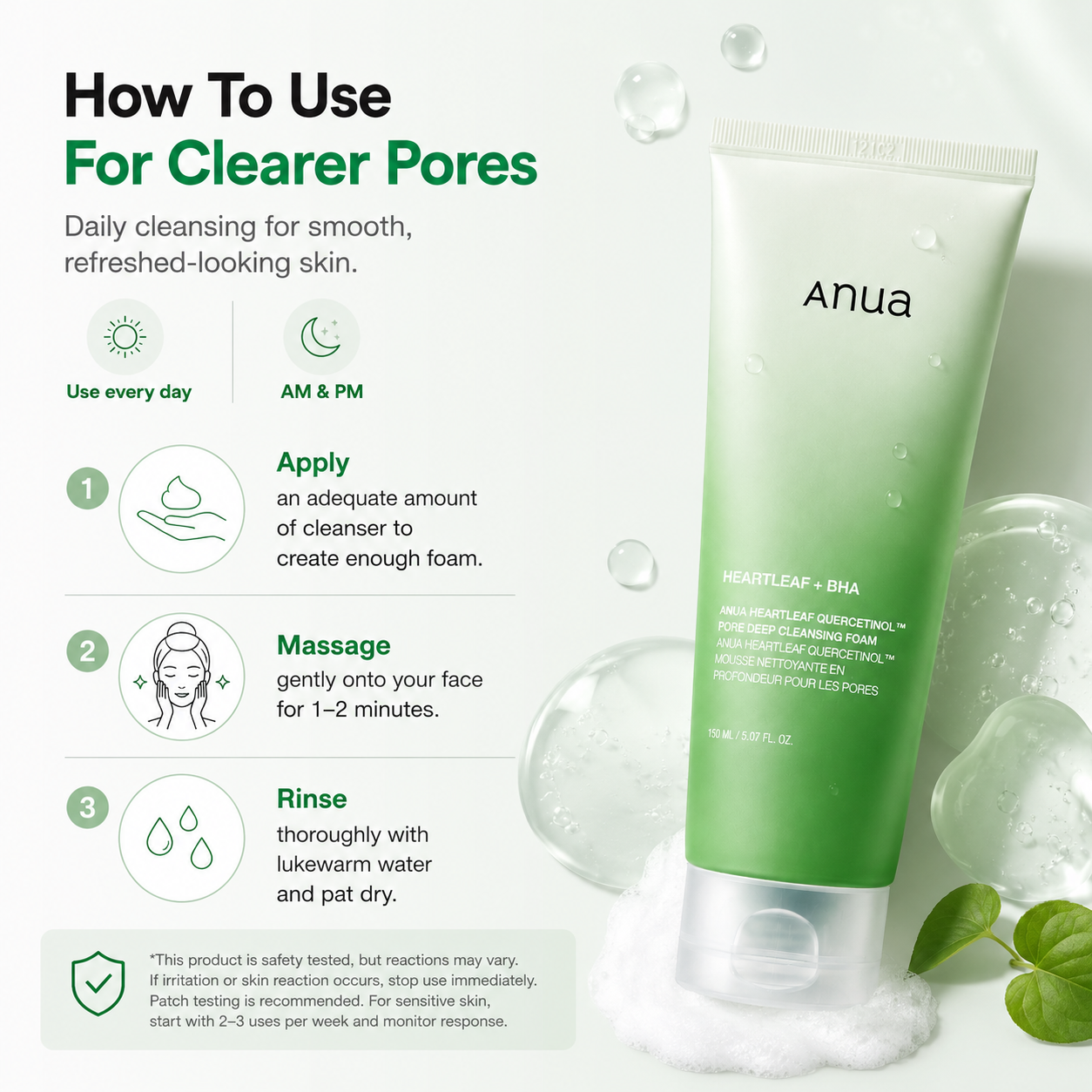 Anua Heartleaf Quercetinol Pore Deep Cleansing Foam 5.07 fl.oz.