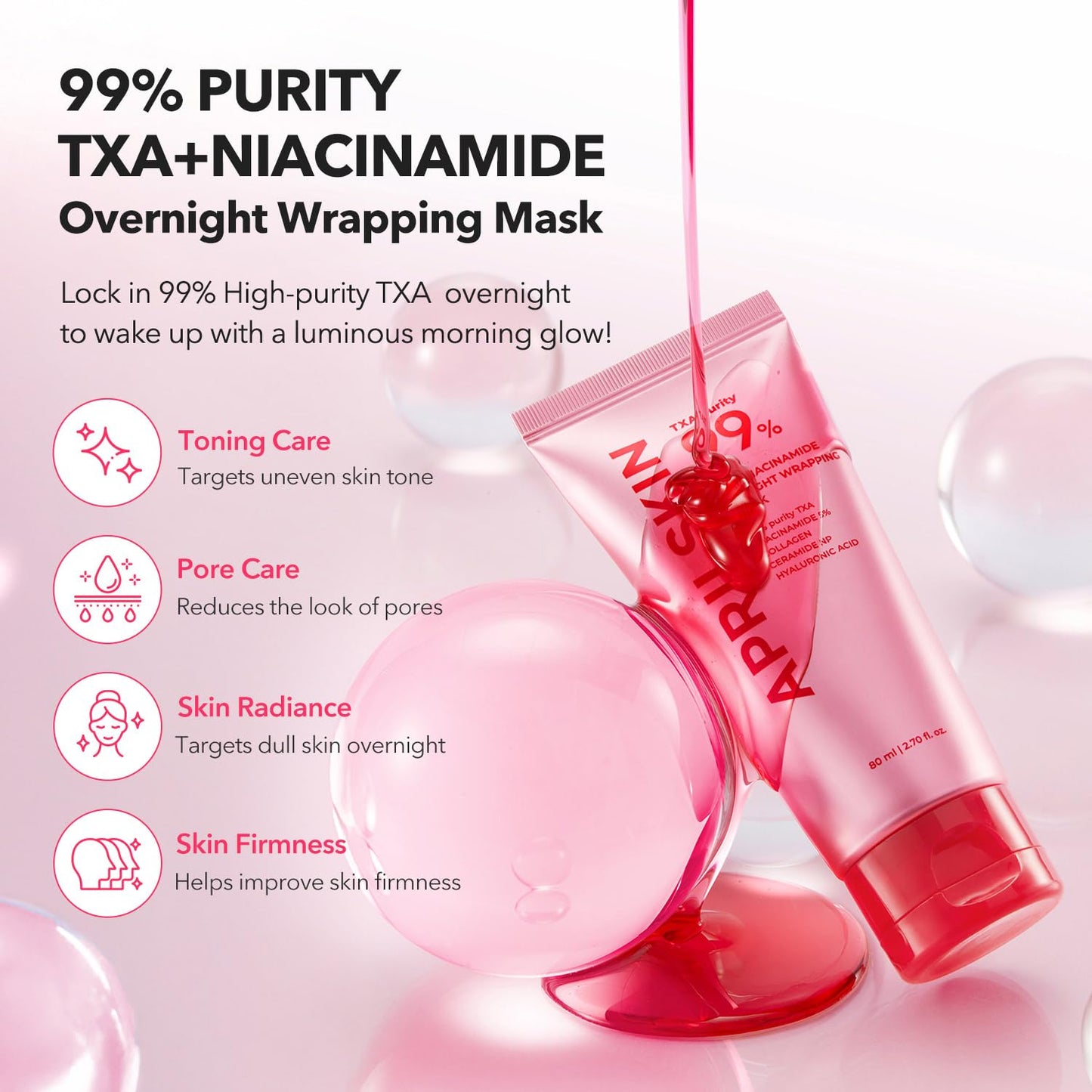 APRILSKIN TXA Wrapping Mask with Jelly Brush: TXA Niacinamide 99 Overnight Wrapping Mask and Jelly Brus