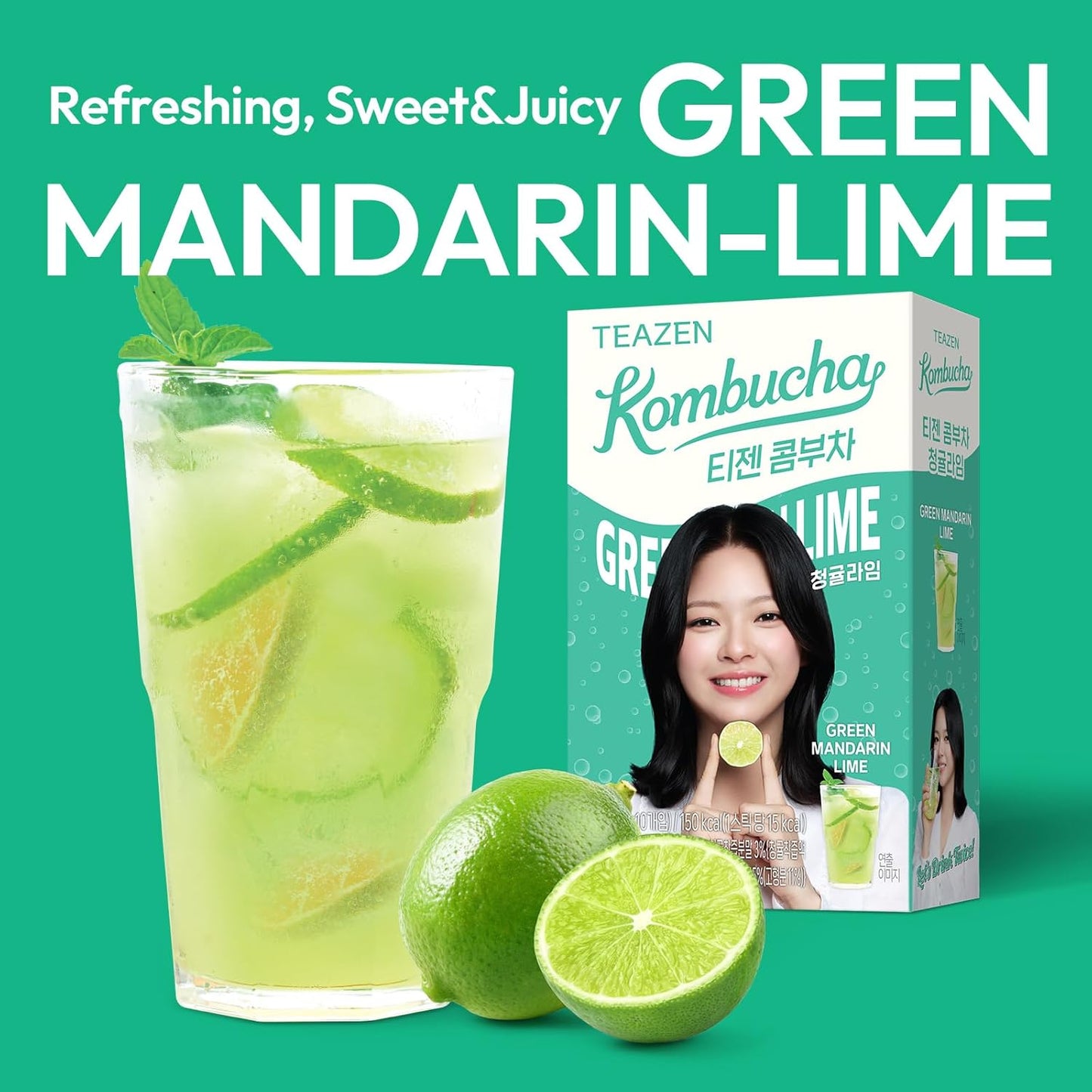 Té Kombucha de mandarina verde y lima TEAZEN, 10 sobres, 50 g