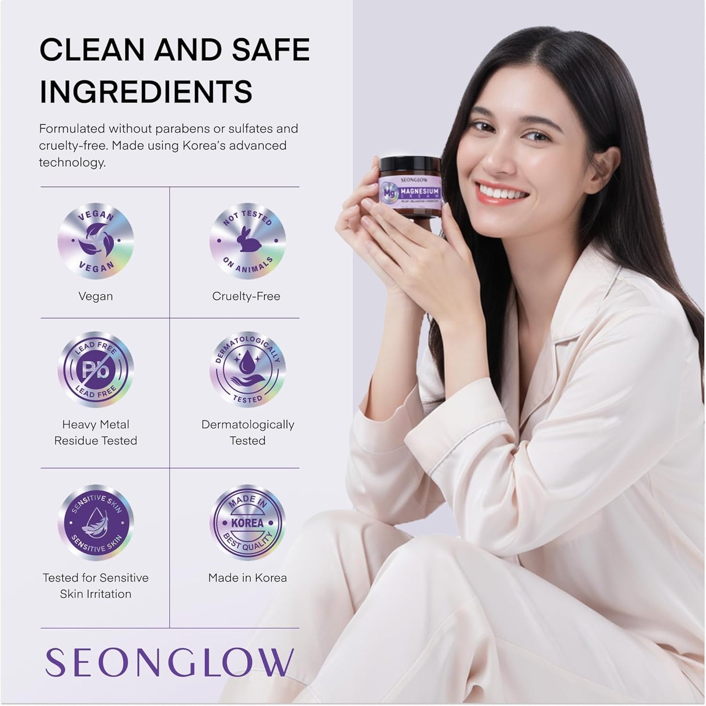 Seonglow Magnesium Cream for Sleep & Leg Cramps 4.06 Fl Oz