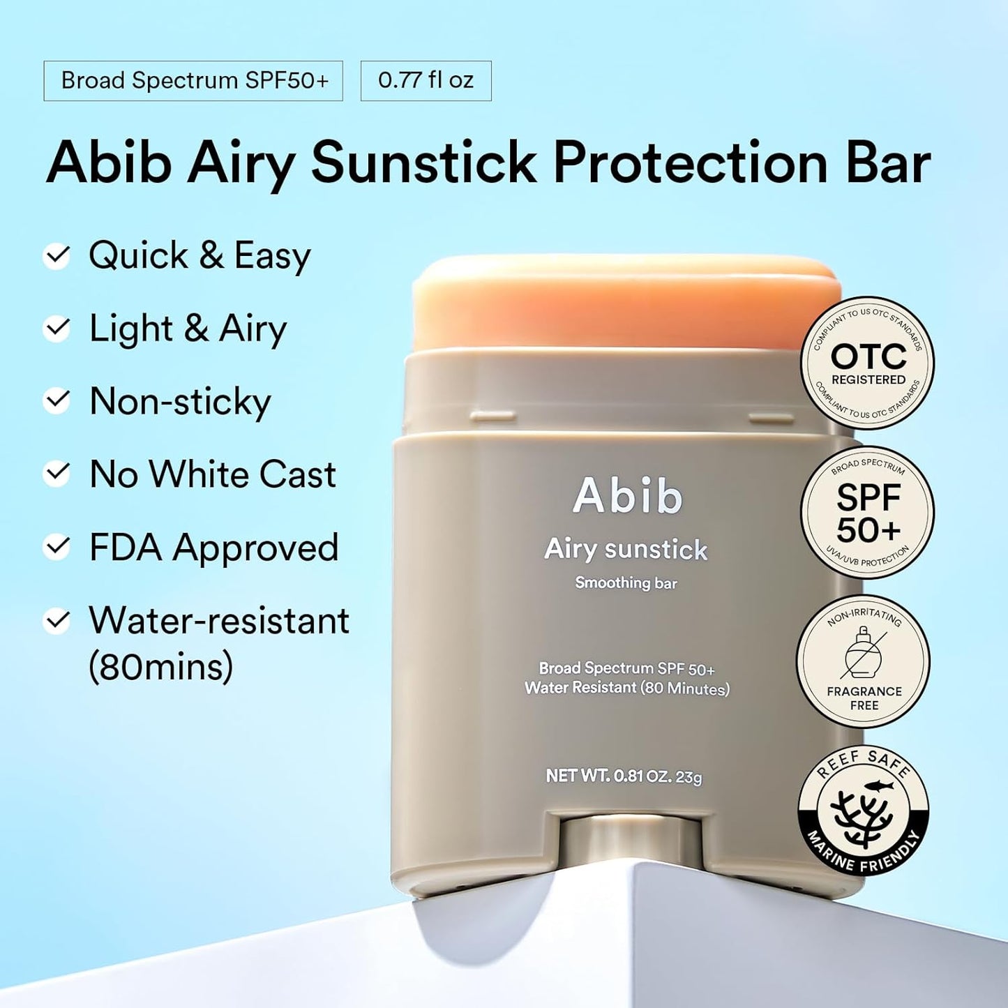 Abib Airy Sunstick Protection Bar DUO Broad Spectrum SPF50+ 1.62 oz