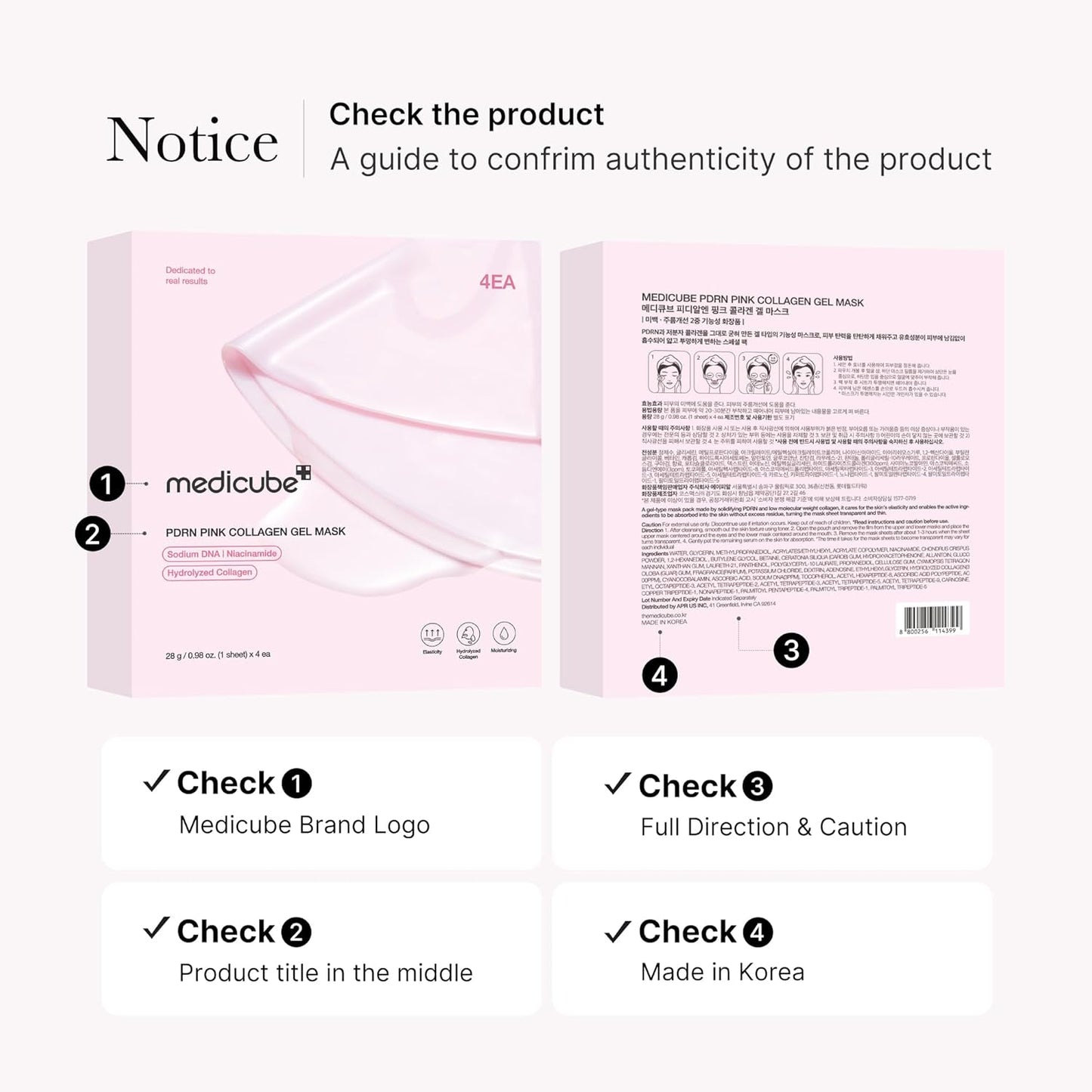 medicube Jelly Gel Mask with Salmon DNA PDRN Pink Collagen, 28g x 4ea