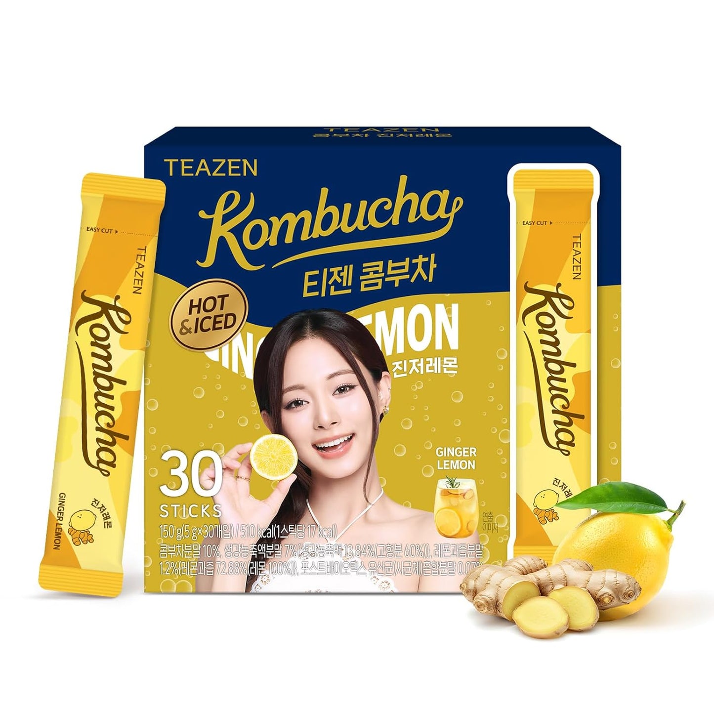 Té kombucha caliente de limón y jengibre TEAZEN, 30 sobres 