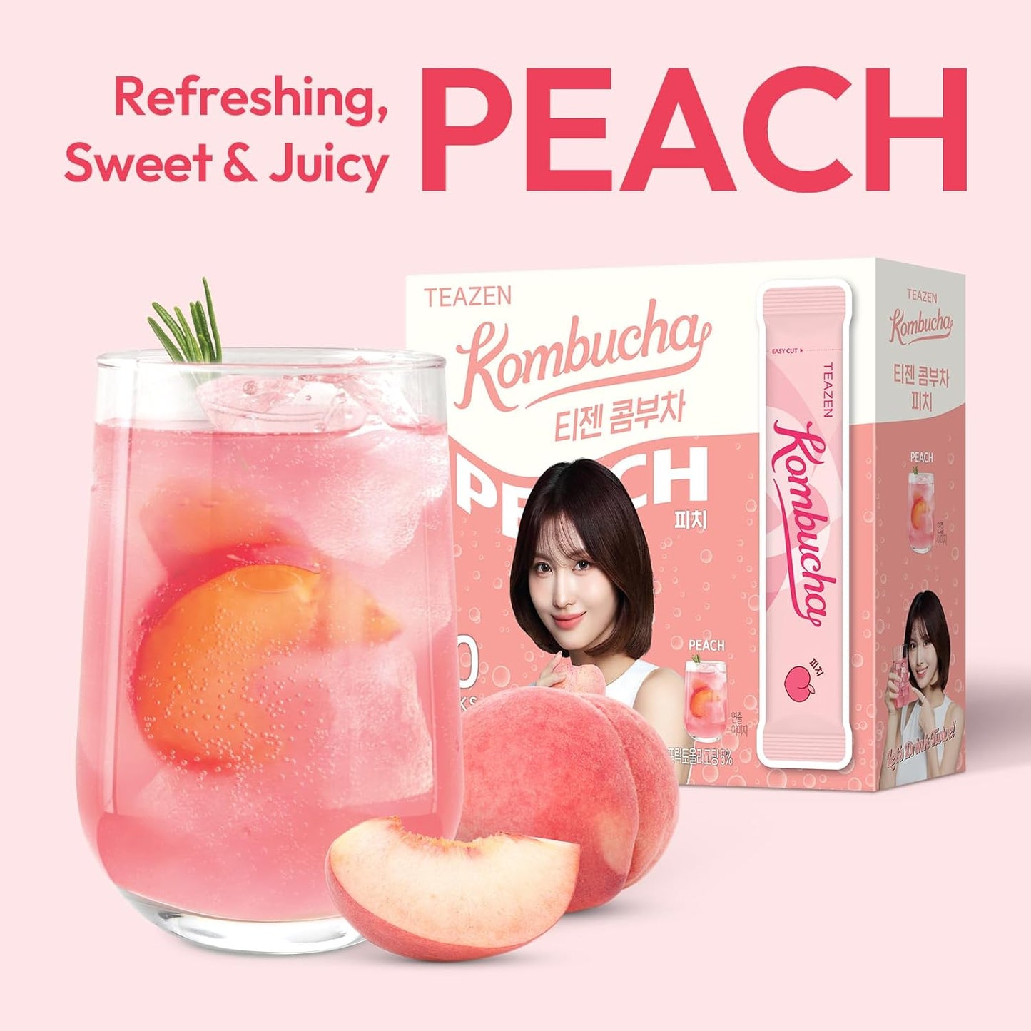 TEAZEN Peach Kombucha Tea 30 Sticks, 5.29oz