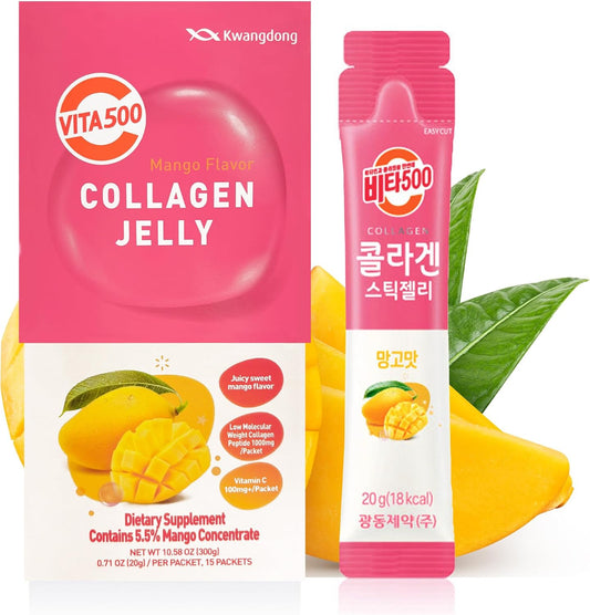 KWANGDONG Vita500 Mango Collagen Peptides Korean Jelly Stick with Vitamin C 15 Pack