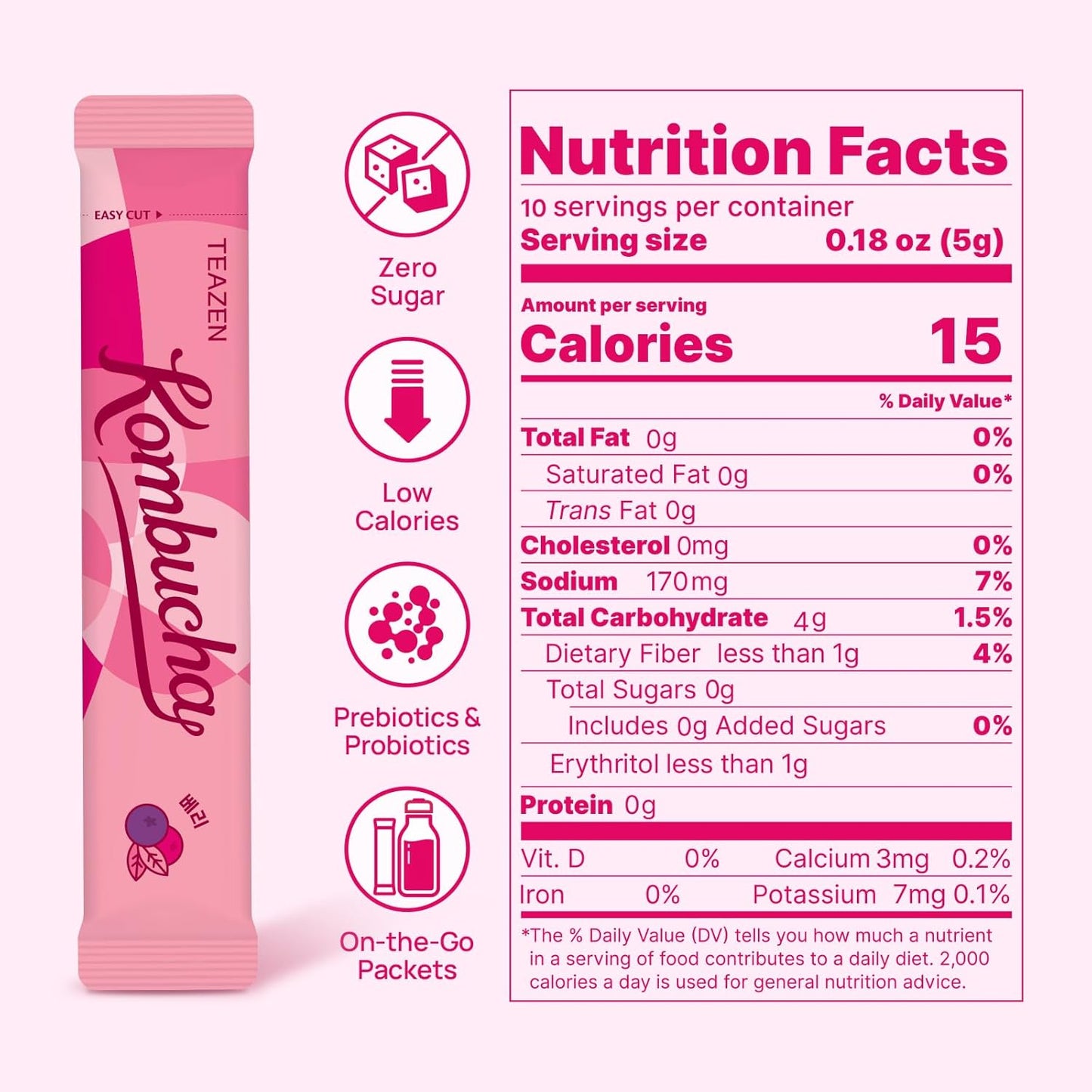 Té Kombucha de bayas TEAZEN 10 sticks, 1.76 oz