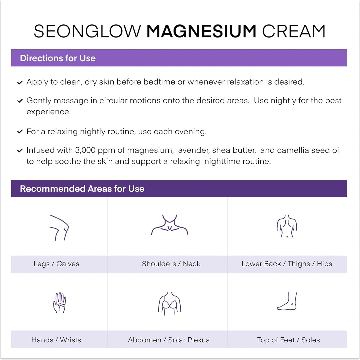 Seonglow Magnesium Cream for Sleep & Leg Cramps 4.06 Fl Oz