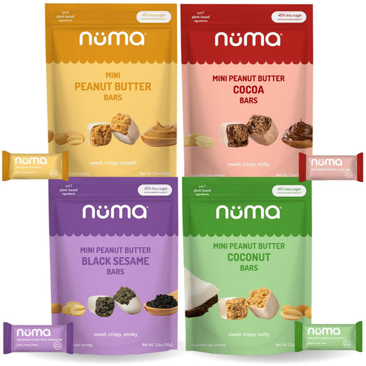 Mini Peanut Butter Bars Variety Pack – Vegan, High Protein, Low Sugar, Low Calorie, All Natural, Gluten Free – Crunchy Plant Based Snack – 4 Bags with 8 Individually Wrapped Pieces