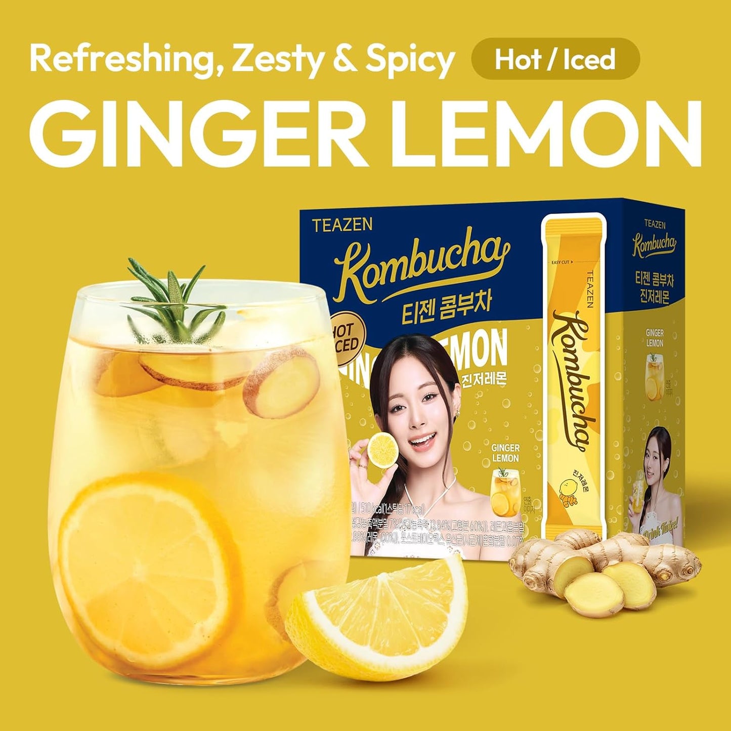 Té kombucha caliente de limón y jengibre TEAZEN, 30 sobres 