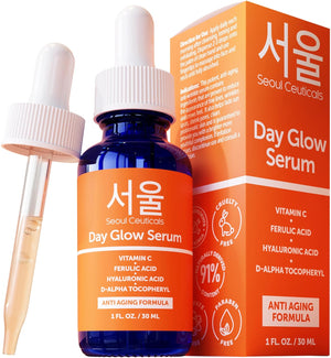 Seoul Ceuticals - Sérum de cuidado facial coreano con 20% de vitamina C y ácido hialurónico + ácido ferúlico CE 