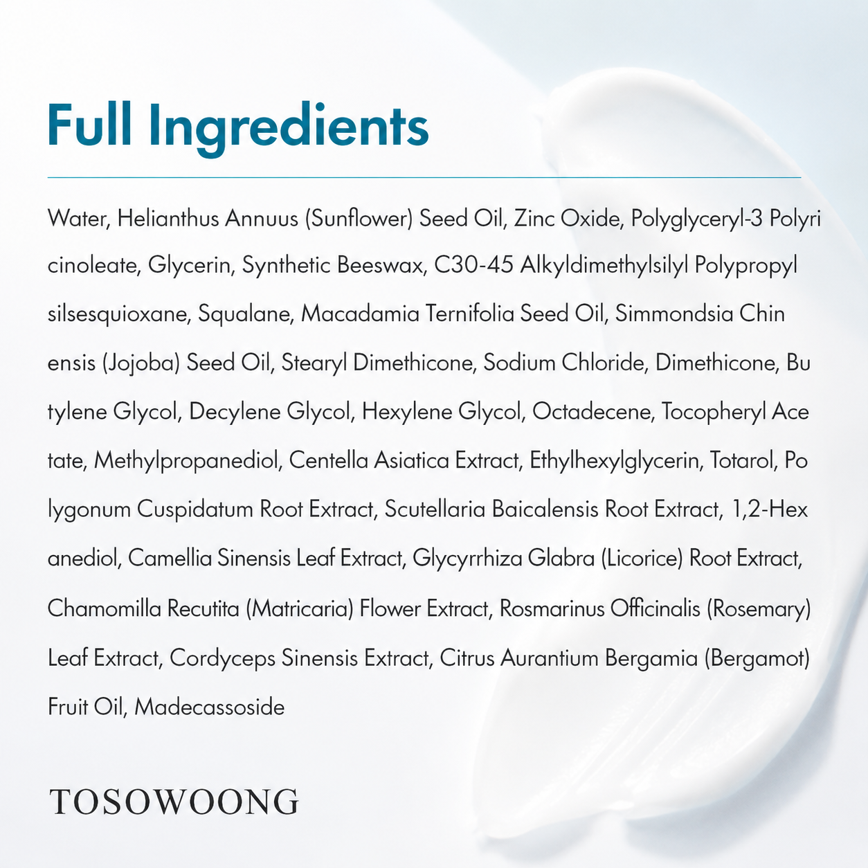 TOSOWOONG SOS Repair CICA Clinic Zinc Cream, 100,000ppm Zinc Oxide, 50g, 1.76 oz.