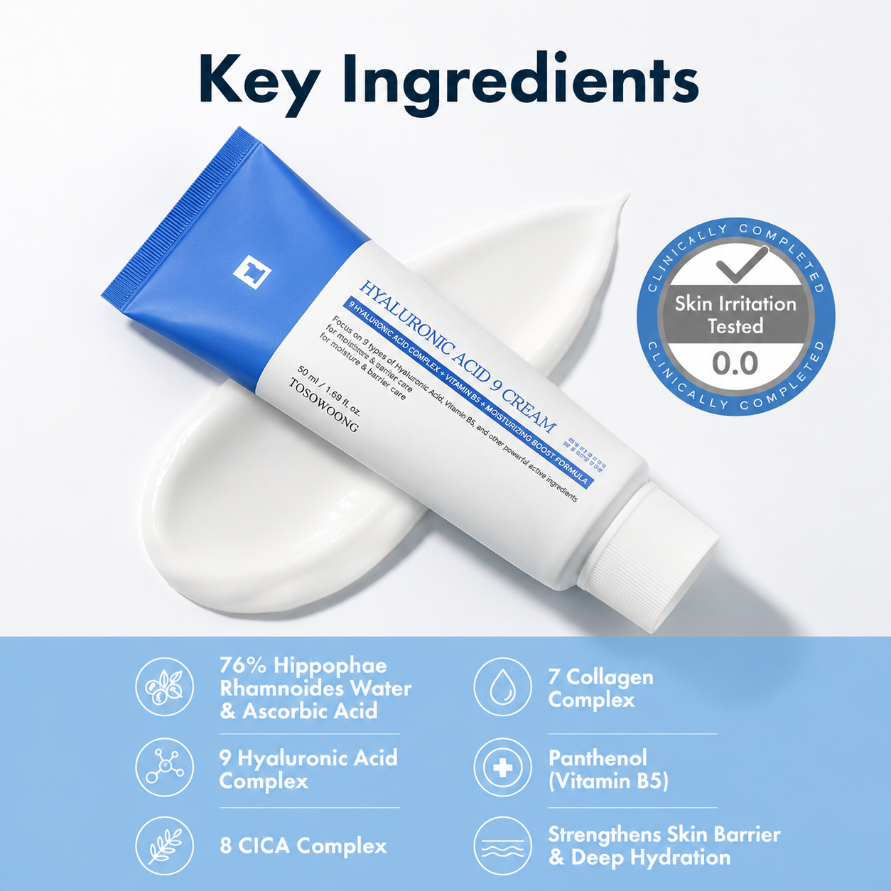 TOSOWOONG Hyaluronic Acid 9 Cream, 50ml, 1.69 fl.oz.