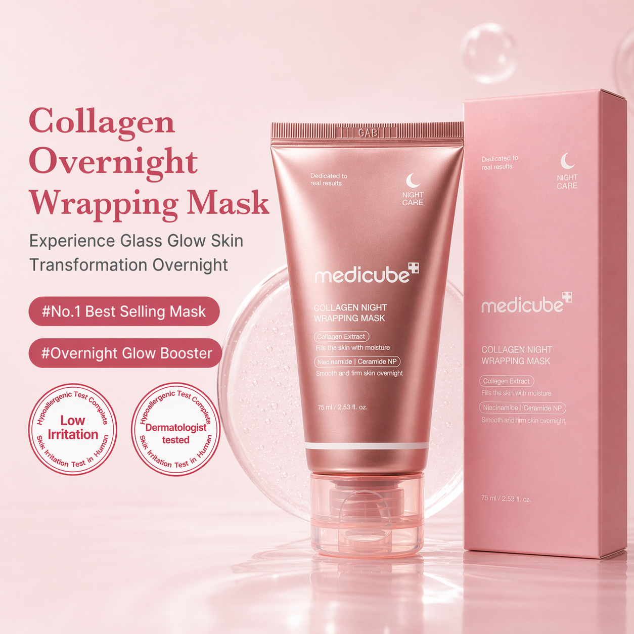 medicube Collagen Overnight Wrapping Peel Off Facial Mask Pack (2.53 Fl.Oz/ 75ml)