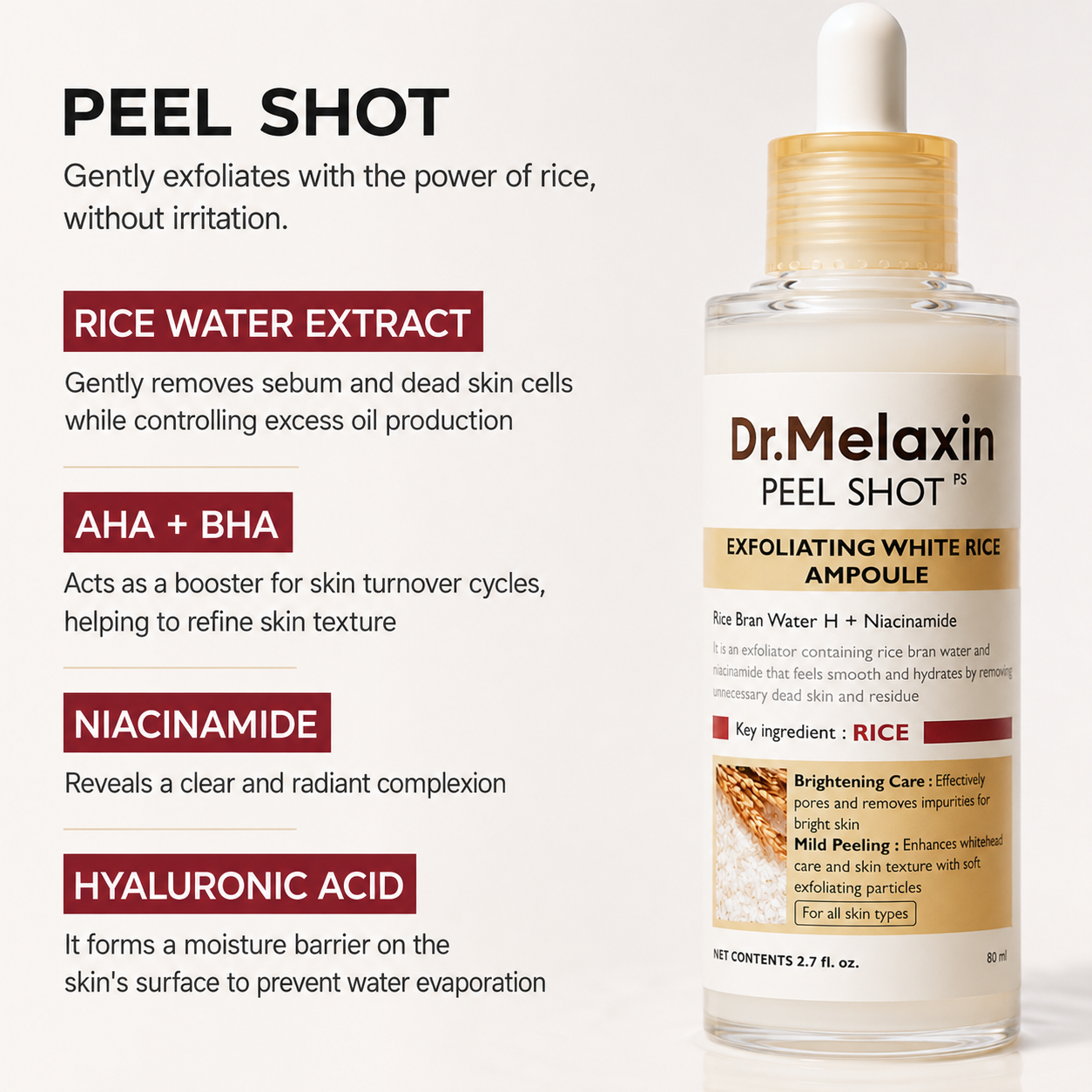 Tónico facial iluminador con arroz Dr.Melaxin Peel Shot Glow 200ml