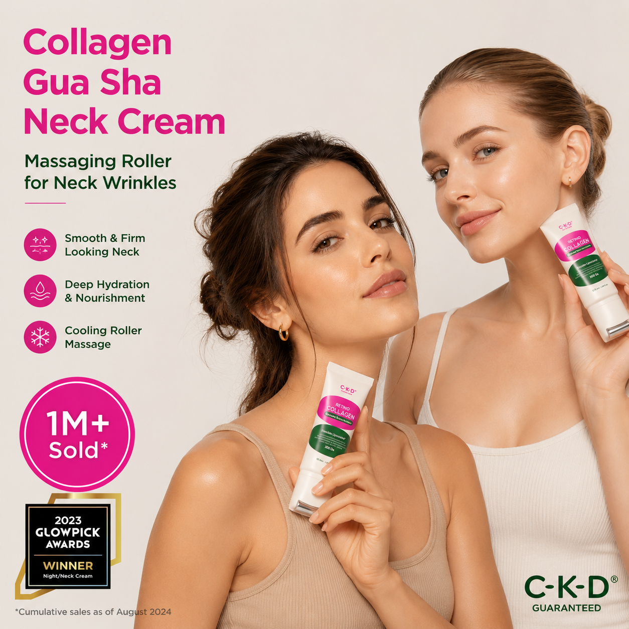 CKD Retino Collagen Gua Sha Neck Cream with Stainless Steel Roller, 1.69 fl oz