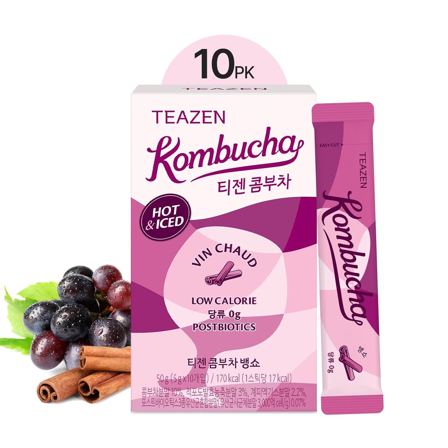 TEAZEN Mulled Wine Kombucha Tea 10 Sticks, 1.76oz